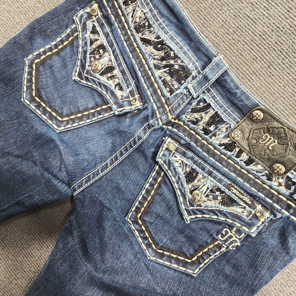 Miss Me Skinny Jeans Women 29 Blue Embellished Sequin Flap Pocket